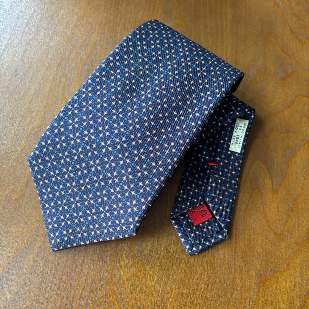 Battistoni Blue Brown Dot Patterned Tie - 3.5” Wide